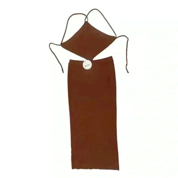 MY GIRL Cutout Knit Midi Dress-Halter, Backless, Rust Brown - Sexy Summer Dress - Picture 7 of 13